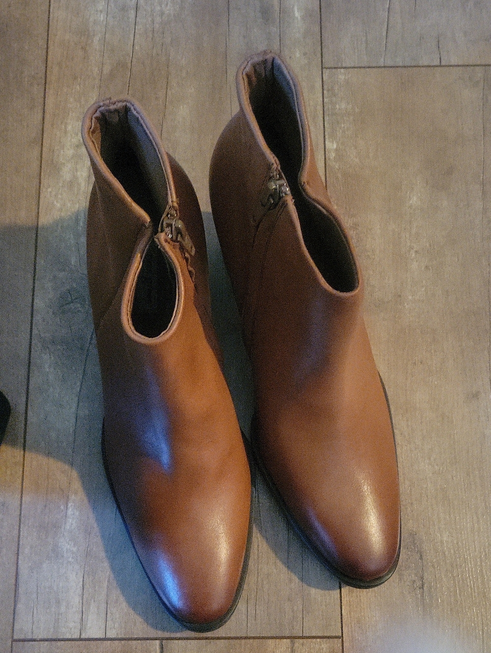 Paul Green Chestnut Brown Leather Ankle Booties with Block Heel - Picture 4 of 8